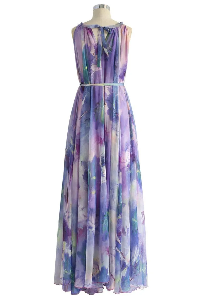 Aquarelle Florale Robe Longue en Violet