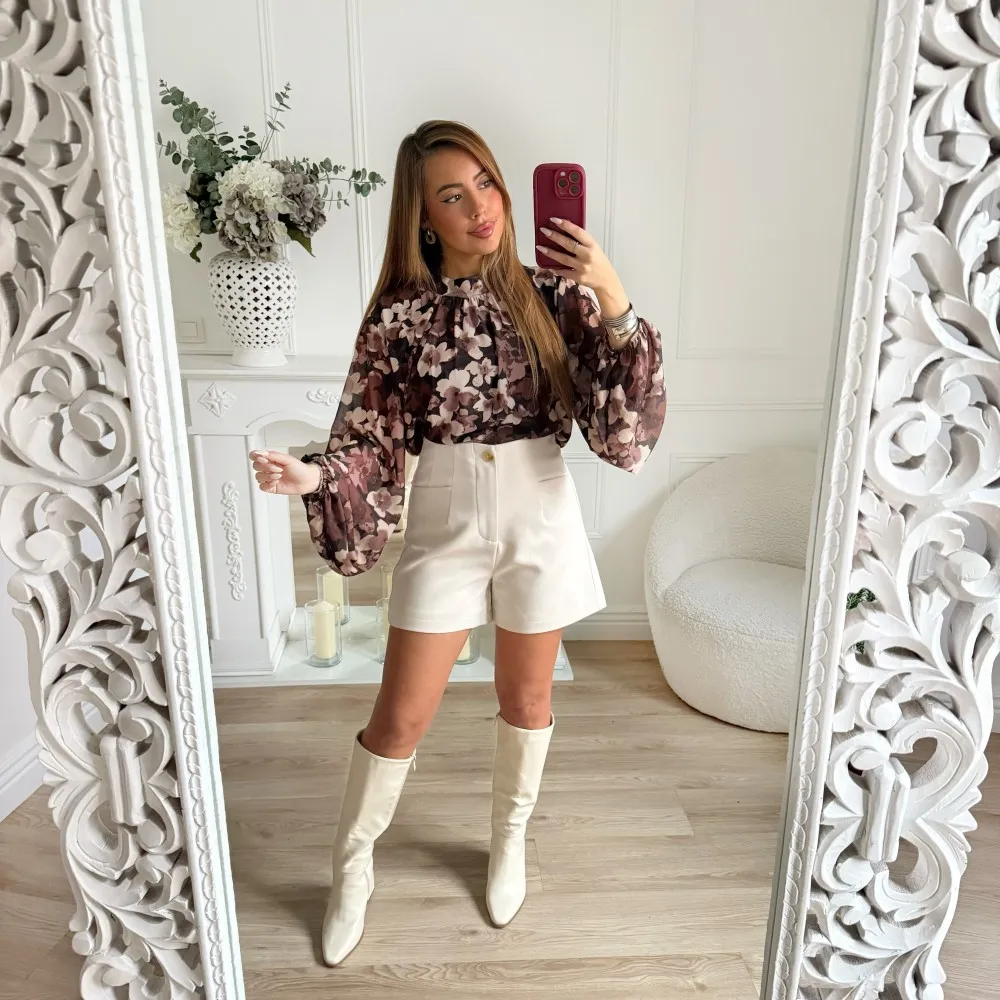 BLOUSE FLEURIE CHOCO NUDE