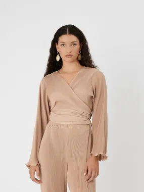 BONIFACIO - Blouse cache-cur nouée plissé beige