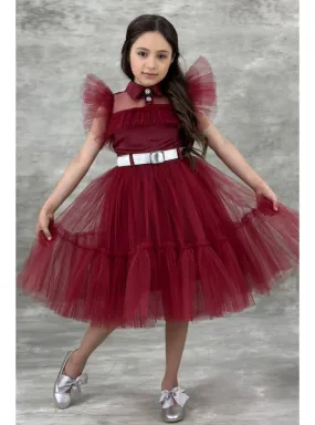 Burgundy - Girls` Dress