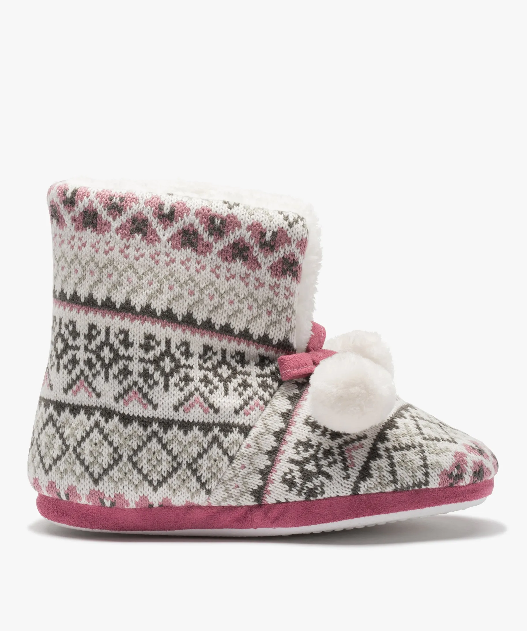 Chaussons femme boots en maille jacquard multicolore blanc