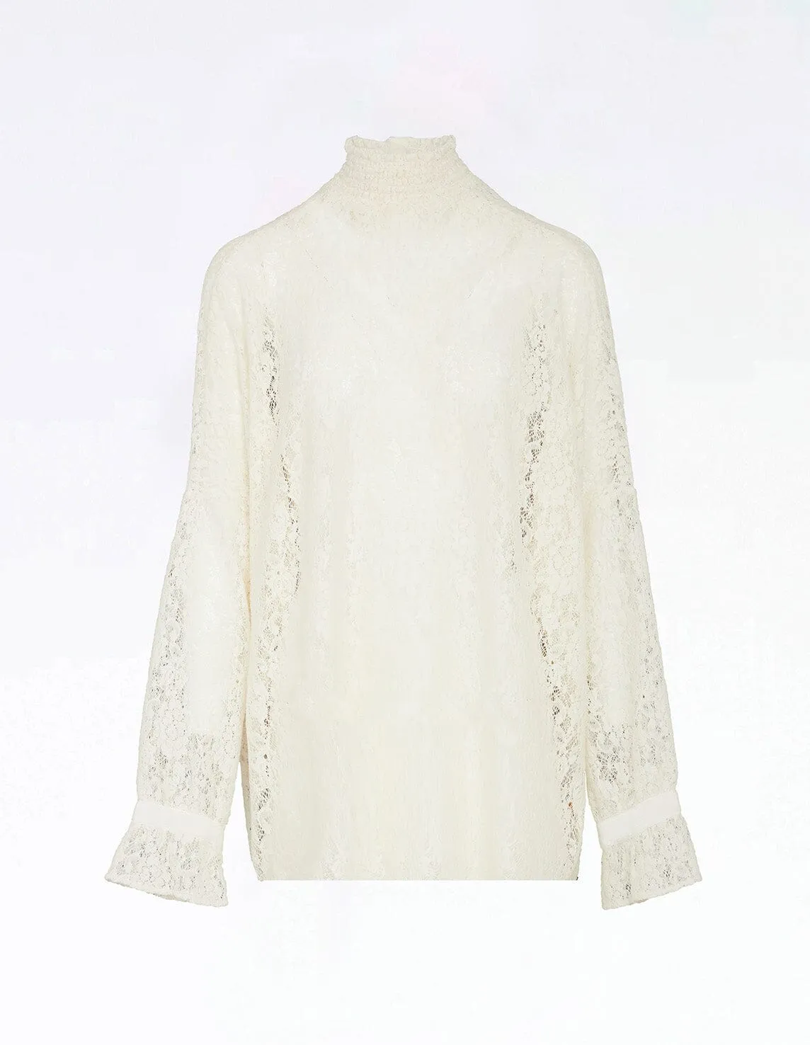 EUPRAXIA - Blouse à col smocké en dentelle Ivoire