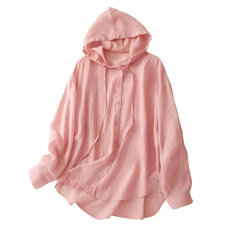 Helene | Blouse - Chemise en lin avec capuche