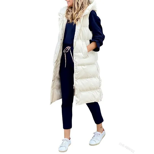 Lena | Long bodywarmer matelassé à capuche