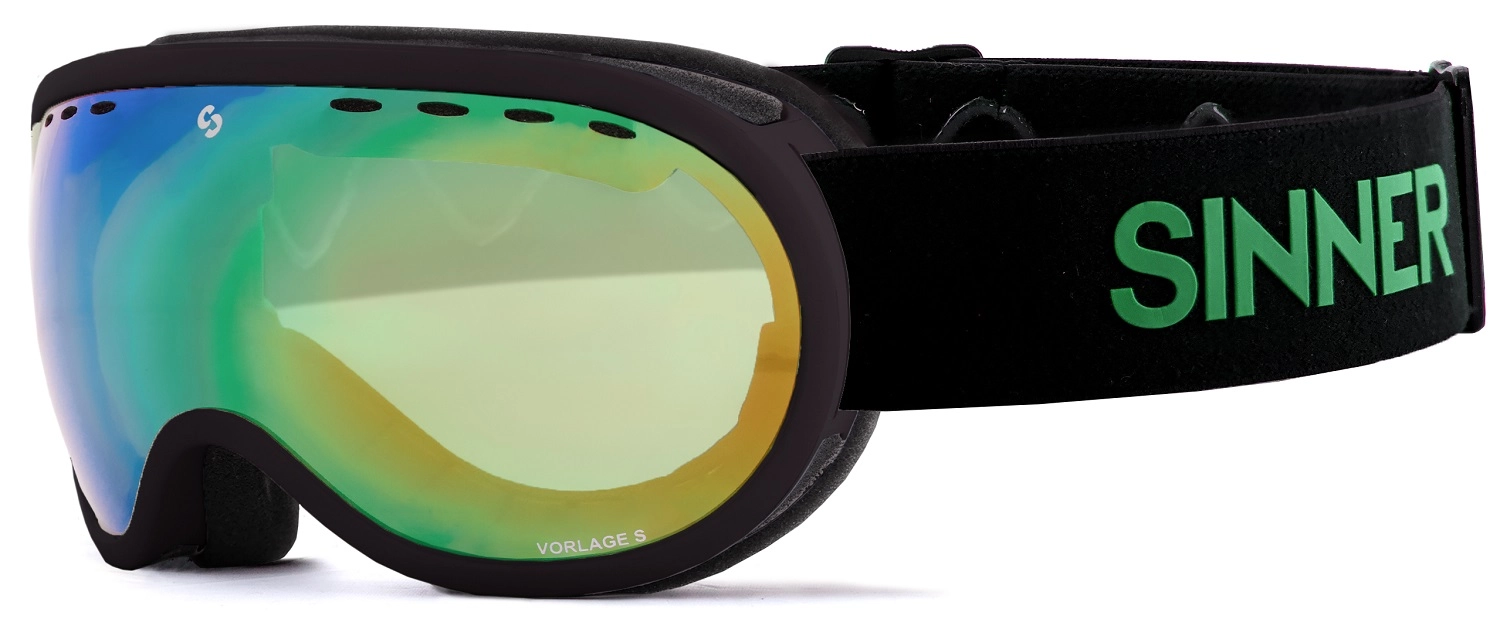 Masque de Ski Sinner Vorlage S Matte Black Double Full Green Mirror Vent