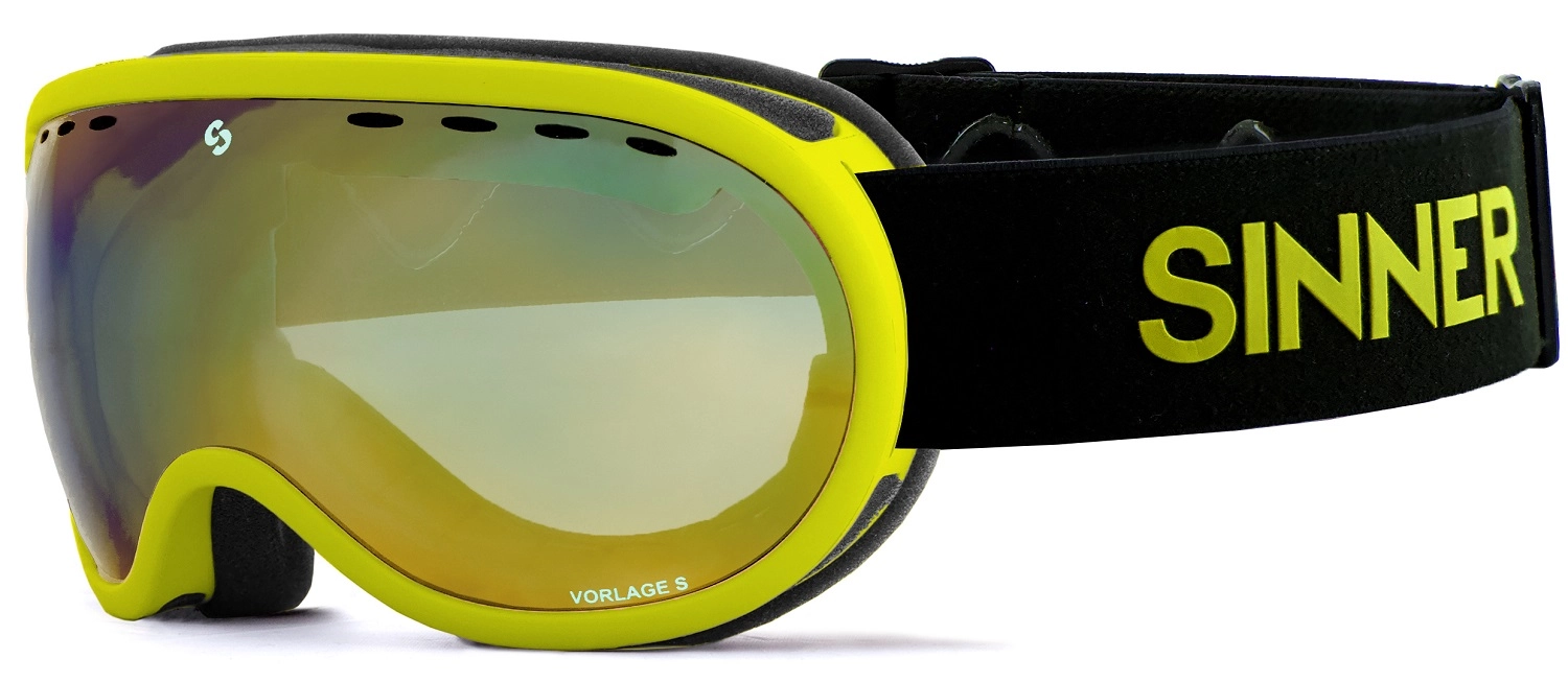 Masque de Ski Sinner Vorlage S Matte Neon Yellow Double Full Gold-Green Mirror Vent