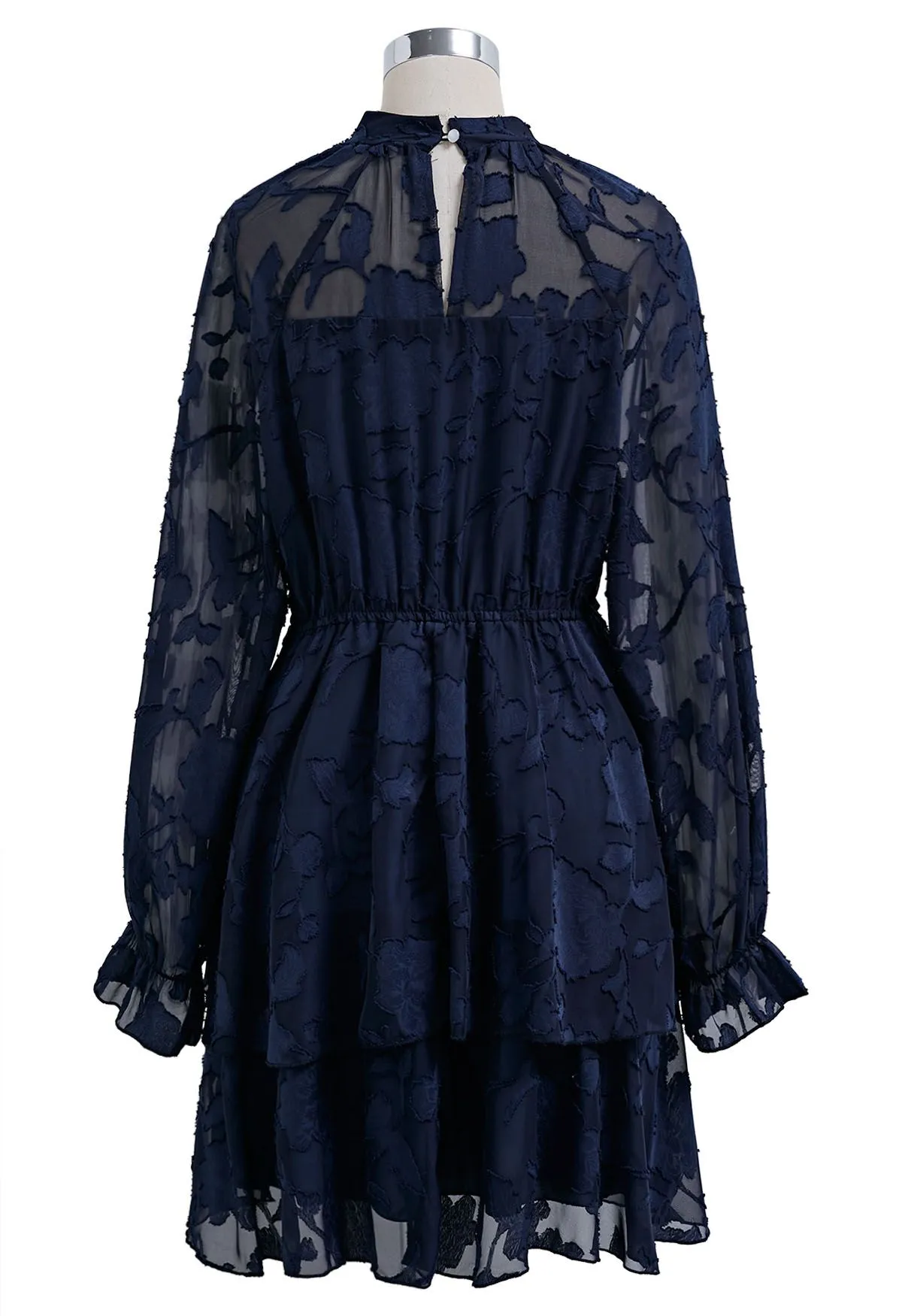 Mini-robe à plusieurs niveaux en maille jacquard florale, bleu marine