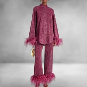 Mégane | Ensemble Haut à Col Plume et Pantalon Décontracté