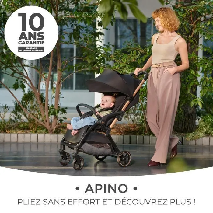 Poussette canne jusqu'à 22 kg - KINDERKRAFT APINO - Pliage automatique - Imperméable - Poids de seulement 7,5 kg - Noir