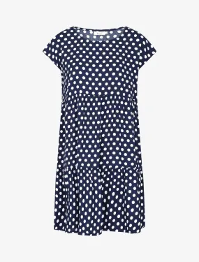 Robe coupe trapèze à pois - marine
