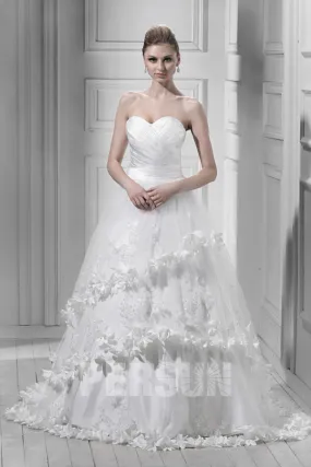 Robe de mariée de luxe à couche florale à l'extérieur à volants avec appliques 