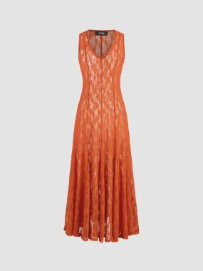 Robe longue à volants en dentelle florale col V vacances coucher de soleil à Miami