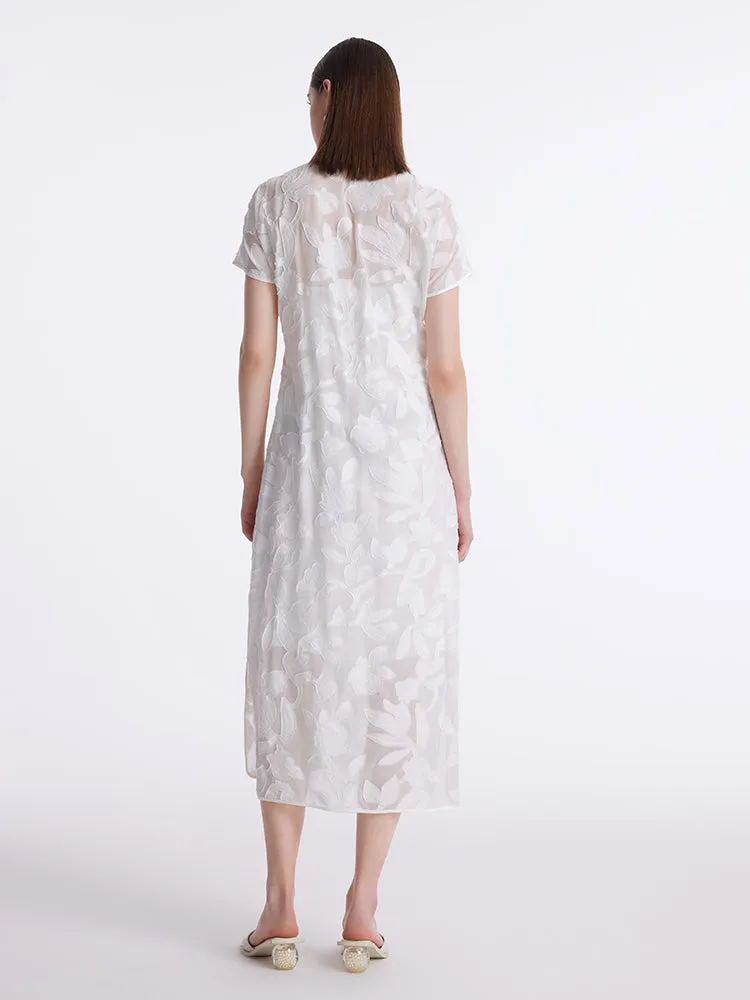 Robe midi Qipao florale en soie de mûrier 8.5 Momme pour femmes