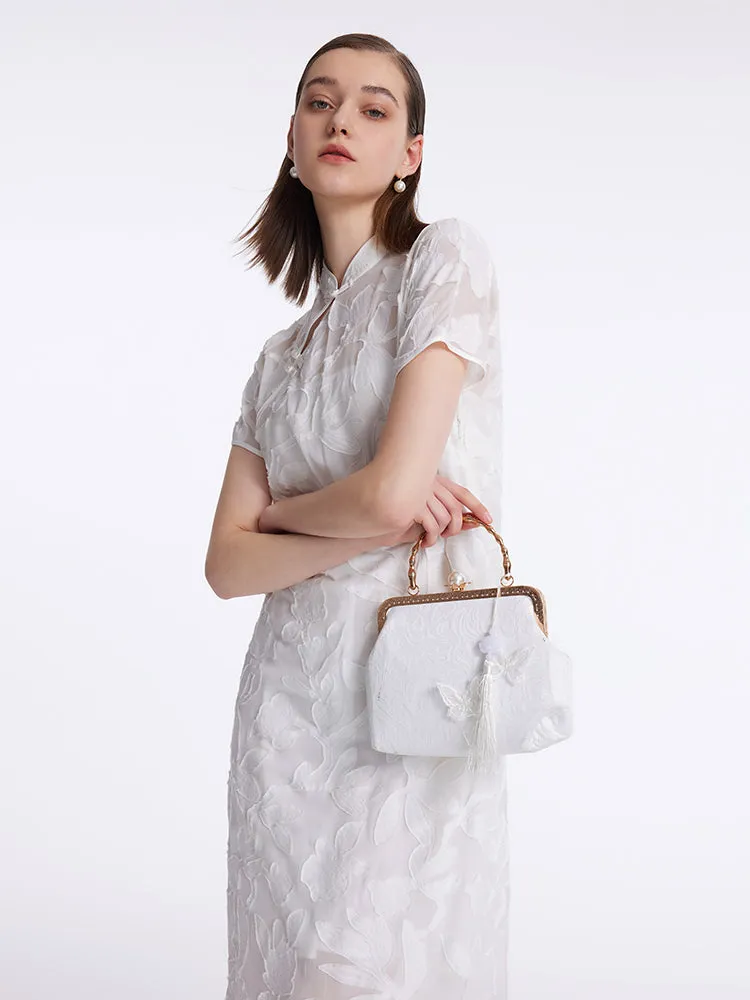 Robe midi Qipao florale en soie de mûrier 8.5 Momme pour femmes