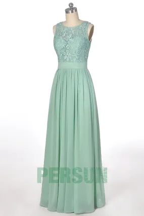 Robe soirée longue verte élégante en dentelle guipure florale - Robedesoireelongue.fr