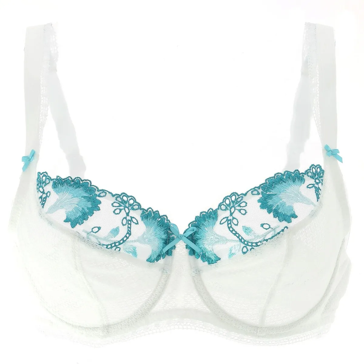 SOUTIEN GORGE AUBADE CORBEILLE DENTELLE NENUPHAR ECRU MOTIF FLORAL VERT