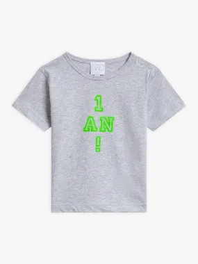 t-shirt en jersey de coton chiné blanc sérigraphié 'Anniversaire'