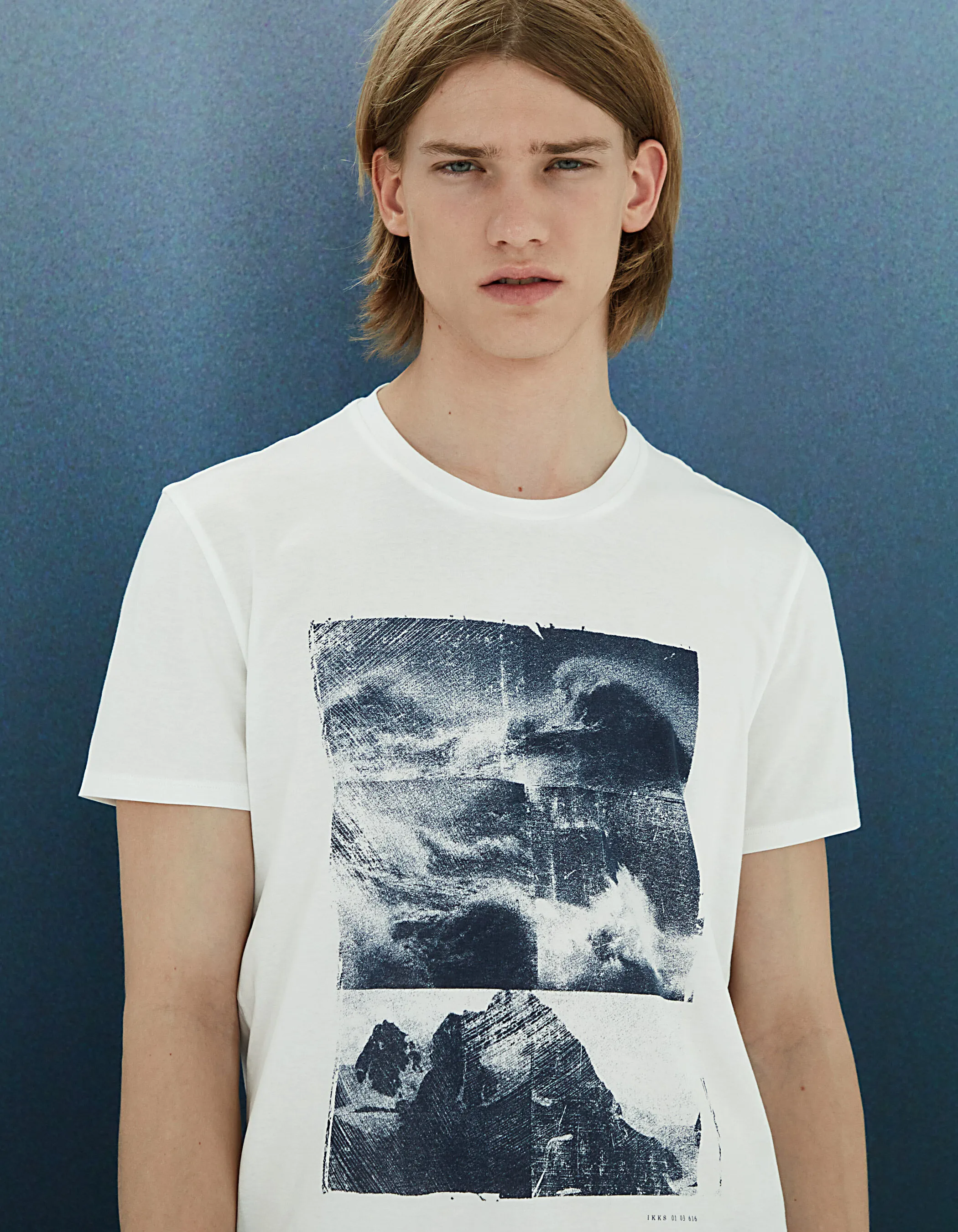 Tee-shirt blanc cassé visuel paysage Homme