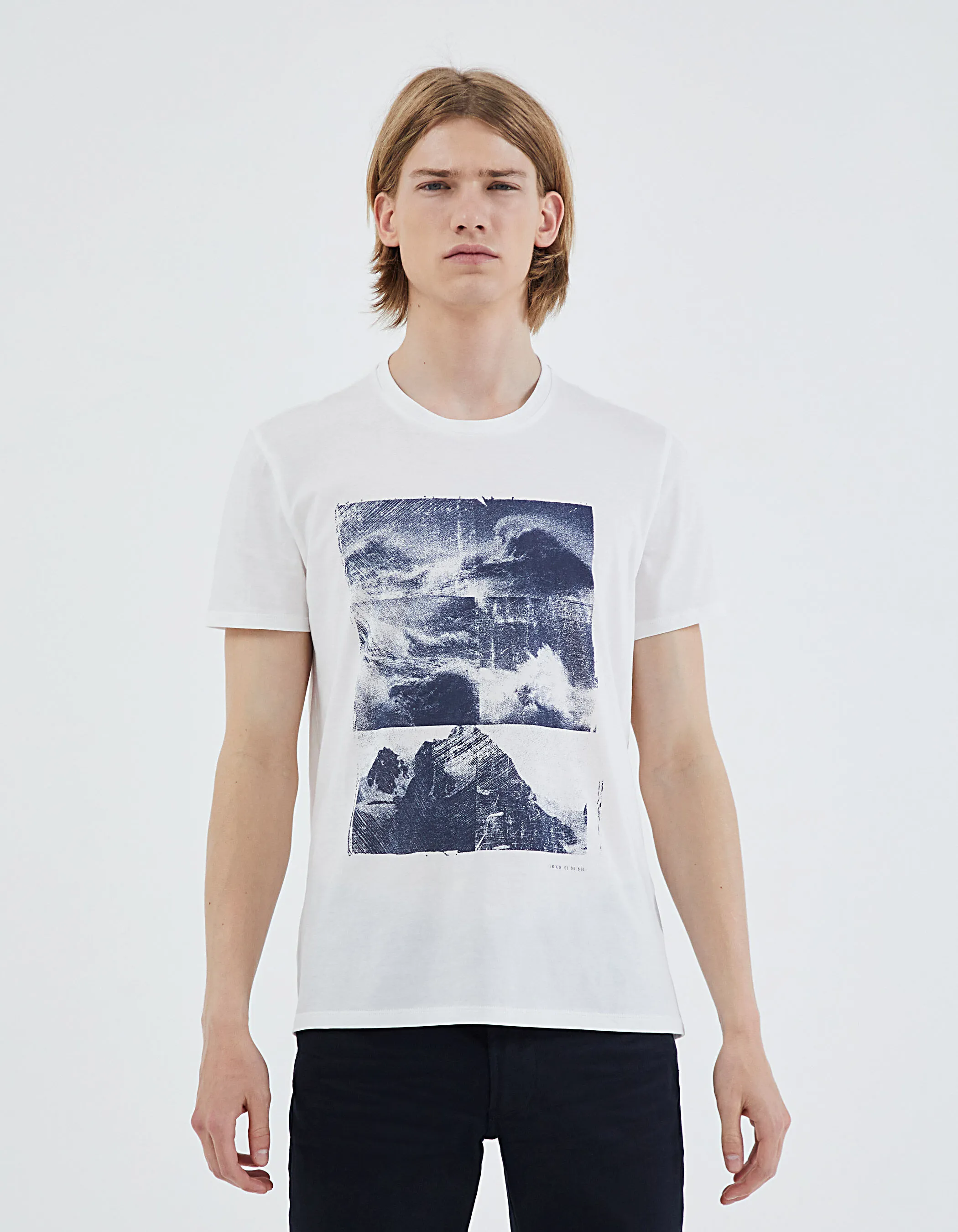 Tee-shirt blanc cassé visuel paysage Homme