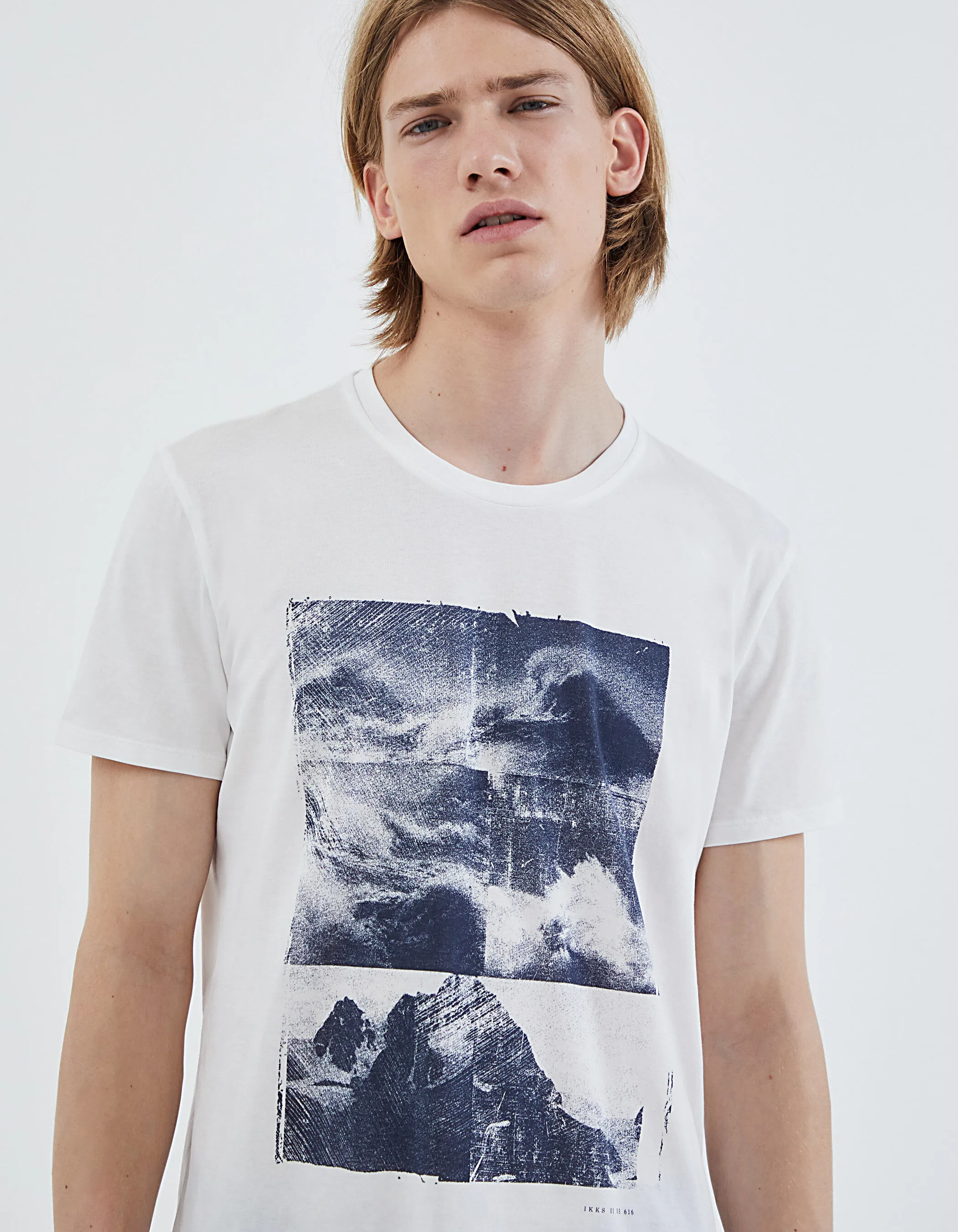 Tee-shirt blanc cassé visuel paysage Homme