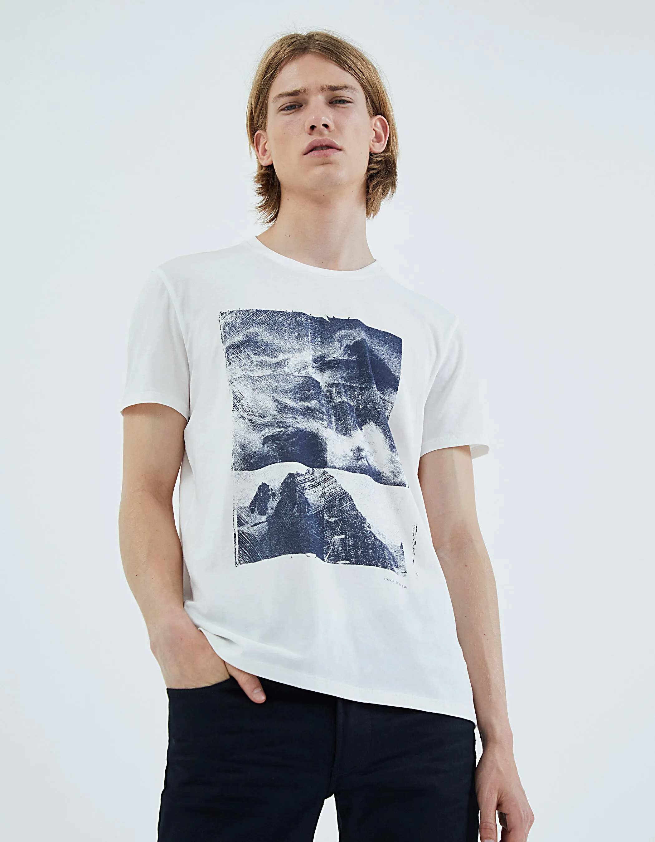 Tee-shirt blanc cassé visuel paysage Homme